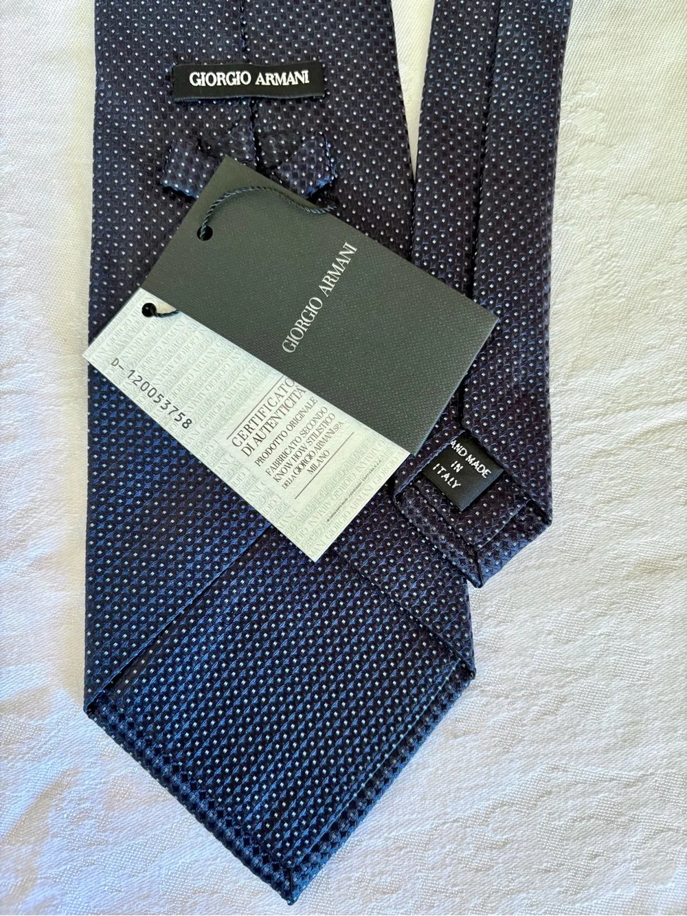 Vintage Giorgio Armani Black Label Silk Tie Jacquard Navy Blue Geometric NWT